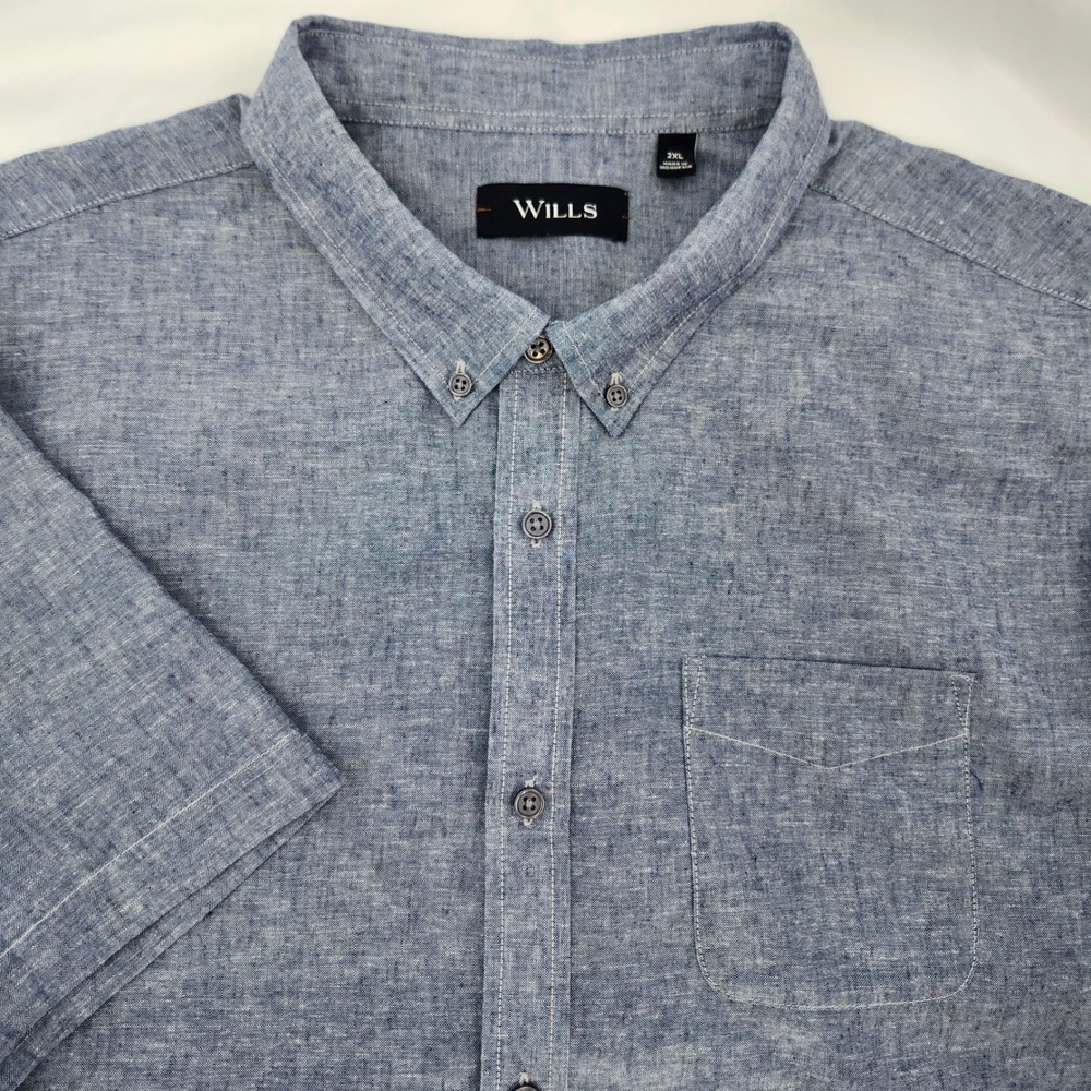 Wills Huckberry Mens Linen Blend Camp Shirt Size 2XL Blue Casual Summer Resort